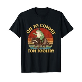 Funny Frog Riding Raccoon Off to Commit Tom Foolery Humor T-Shirt