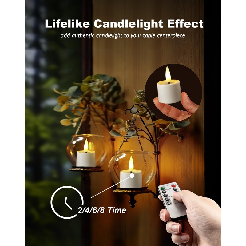 merrynights Remote Candles, 12Pcs Timer LED Votive Candle, Realistic 3D
