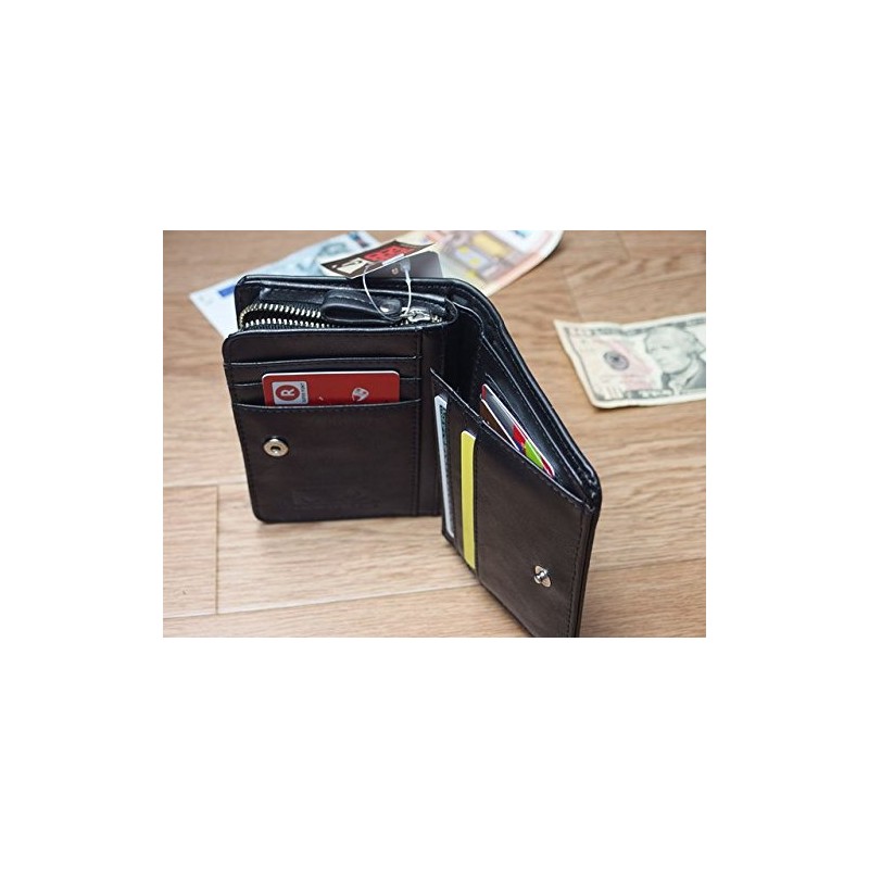 Bad Boy Bi-fold Wallet with L-Shaped Zipper Coin Case, Black