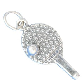 Charm - Sterling Silver - Jewelry - Pendant - Ping Pong Table Tennis Paddle and Ball Racket 3D