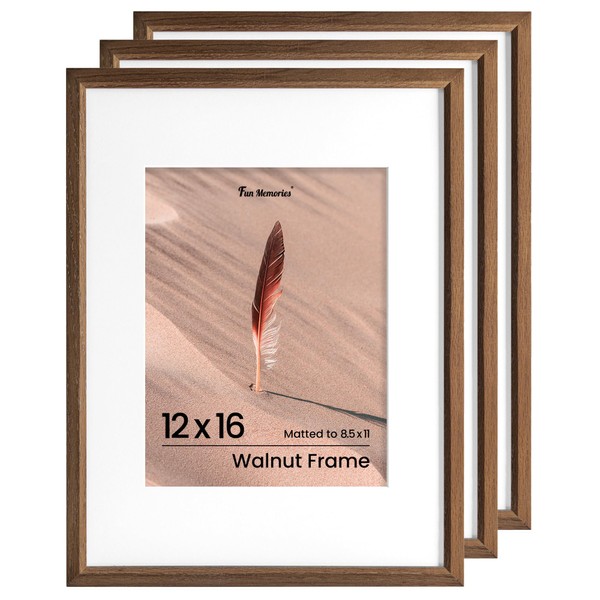 Fun Memories 12x16 Picture Frame, Solid Oak Wood Modern Photo