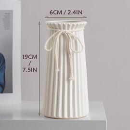 Ceramic Ribbed Vase for Home Decor, Tall 7.5Inch Decorative Flowers Vase for Pampas, Matt Ceramic Vases for Room Table Office Wedding Decor