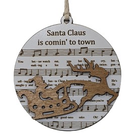 3.5" Santa Claus Is Coming To Town Laser Engraved Christmas Ornament - Musical Sheet Music Holiday Decor - Festive Xmas Gift for Music Lovers