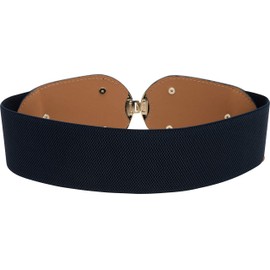 BlackButterfly Wide Elastic Vintage Strap Metal Clasp Buckle Belt, midnight blue