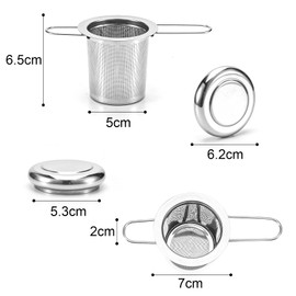Pack of 2 tea strainers, tea infuser 304 stainless steel tea filter with foldable handles and lid, tea filter for loose tea