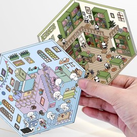 4 PCS 3D Sticker Scene,Sticker Scene,Miniature Sticker Scene,3D House Sticker Set,Build Your Own Apartment,Coffee Shop,Restaurant,Bookstore,for Stress Relief,Suitable for Children and Adults