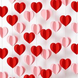 Zoonlinpp 6 Packs 3D Heart Garlands-22.1 Ft Red Pink Hanging Valentine’s Day Decorations NO DIY Pink Hearts Hanging String Paper Banner Ornament for Weddings, Anniversaries Birthdays