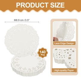 sourcing map 140pcs Paper Doilies, 3.5 inch Round Lace Doilies Disposable Paper Placemats for Wedding Christmas Tableware Decoration White