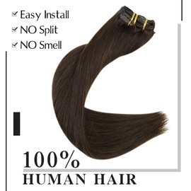 Easyouth Brown Human Hair Clip in Extensions Dark Brown Clip in Hair Extensions Real Human Hair Short Brown Hair Extensions Clip ins for Women Straight Remy Hair 12 Inch 7 Pcs 70 Grams