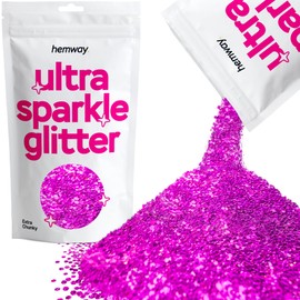 Hemway Premium Ultra Sparkle Glitter Multi Purpose Metallic Flake for Arts Crafts Nails Cosmetics Resin Festival Face Hair - Fuchsia Pink - Extra Chunky (1/24" 0.040" 1mm) 100g / 3.5oz
