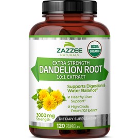 Zazzee USDA Organic Dandelion Root 10:1 Extract, 3000 mg Strength, 120 Capsules, 4 Month Supply, Standardized and Concentrated 10X Extract, 100% Vegetarian, All-Natural and Non-GMO
