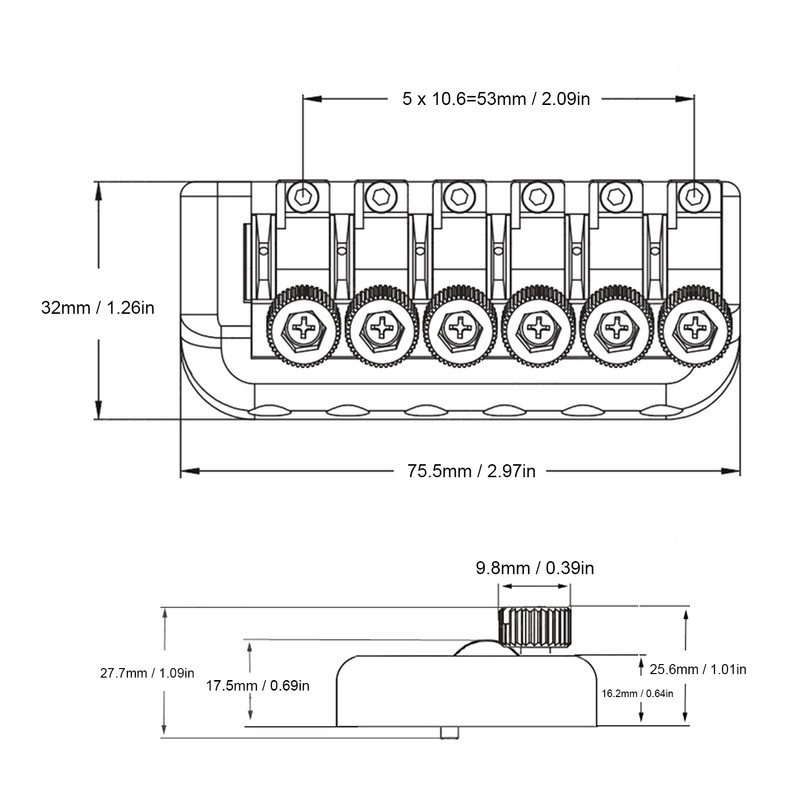 Headless Guitar Bridge Tailpiece 6 String Saddle with Worm Involved