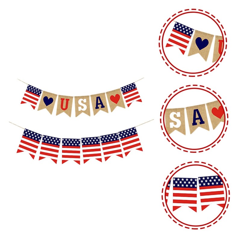 jojofuny 2sets USA Patriotic Bunting American Independence Day Banner Love
