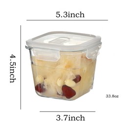 H.JSS WDJS 3.5Cup Glass Large Storage Container set, Glass Soup Container with Airtight Lids, Glass Food Prep Container, Leakproof Overnight Oats Jars, Microwave & Dishwasher Safe (2 Pack - Square)