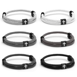 Landical 6 Pcs Braided Cross Bracelet Men Women Adjustable Rope Jesus Bracelet with Metal Knot WWJD Bracelet Christian Gift(Dark Color)