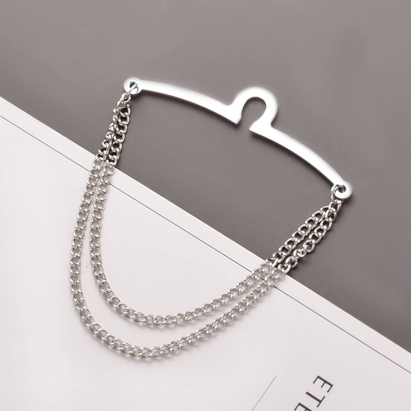 RunootPR Men's Tie Chain Set Classic 2.4" Silver 2Pcs Tie