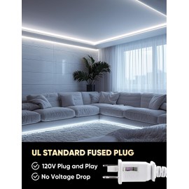 COB Neon Rope Light Outdoor Waterproof 65ft 6000K Cool White, AC 110-120V COB Neon Led Strip Light 600lm/m Bright, IP65 Cuttable Flexible LED Tape Light for Roof Bedroom Garden Commercial, 10x7mm