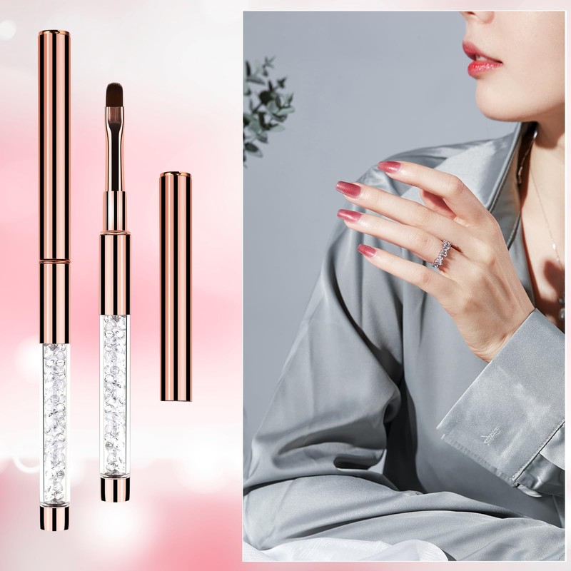 Oval & Flat UV Gel Nail Brush Rhinestone Handle Nail