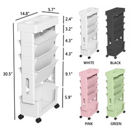 yeavs 5-Tier Mobile Bookshelf, Rolling Bookcase Book Storage Rack, Movable File Folder Organizer Cart with Wheels for Home Study Office Living Room Classroom, White