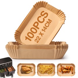 Backpapier für Heißluftfritteuse,100 Stück 22x14 cm Rechteckig Airfryer Backpapier Antihaft Pergamentpapier, Kompatibel mit Ninja AF300EU AF400EU, Princess und anderen Dual Zone Air Fryer