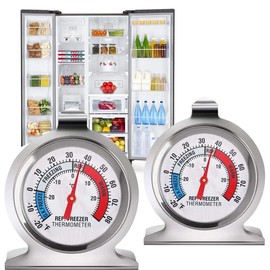 2 Pack Refrigerator Thermometer Freezer Fridge Room Thermometer Large Dial Thermometer, Stainless Steel Monitoring Thermometer with Hook and Panel Base Hang or Stand for Home Kitchen, Restaurants