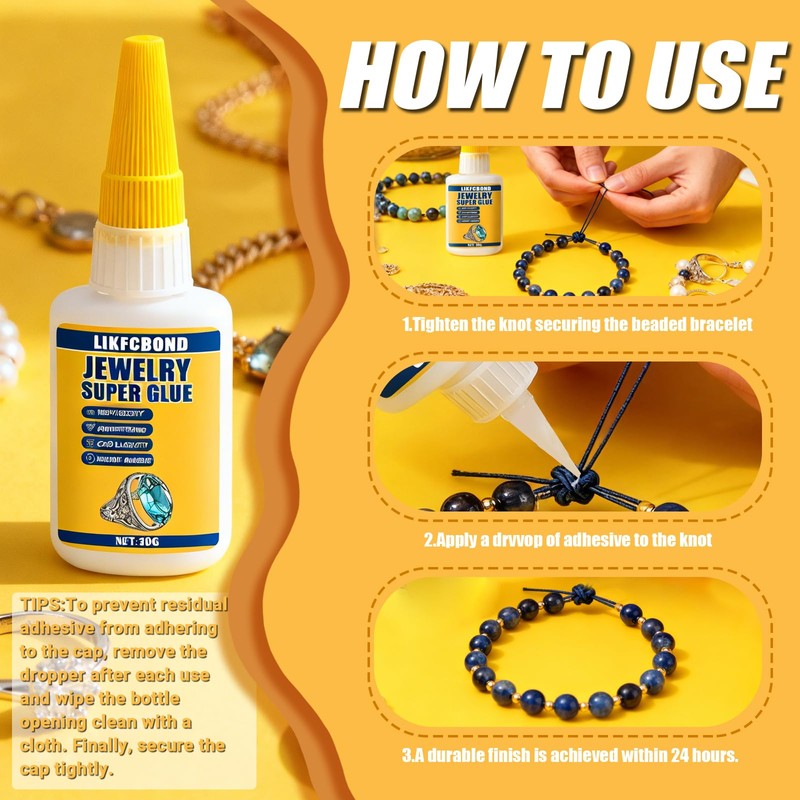 LIKFCBOND Jewelry Glue 30g Clear, Elastic String Adhesive Kit, Super