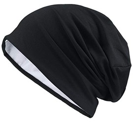 JESSE Â· RENA Men's Chic Striped Thin Baggy Slouch Summer Beanie Skull Cap Hat (Reversible Black)