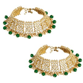 Aheli Set of 2 Indian Traditional Faux Kundan Designer Anklets Ethnic Wedding Fashion Jewelry Gift for Women Green