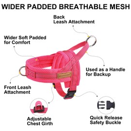 BEAUTYZOO No Pull Dog Harness Medium Sized Dog, Breathable Mesh Padded Dog Harness and Leash Set, Adjustable Reflective Escape Proof Dog Vest Harnessss Quick Fit for Training Walking, Hot Pink M