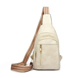 Maxoner Small Sling Bag for Men Crossbody PU Leather Front Chest Bag for Women Chest Fanny Pack - Color: White