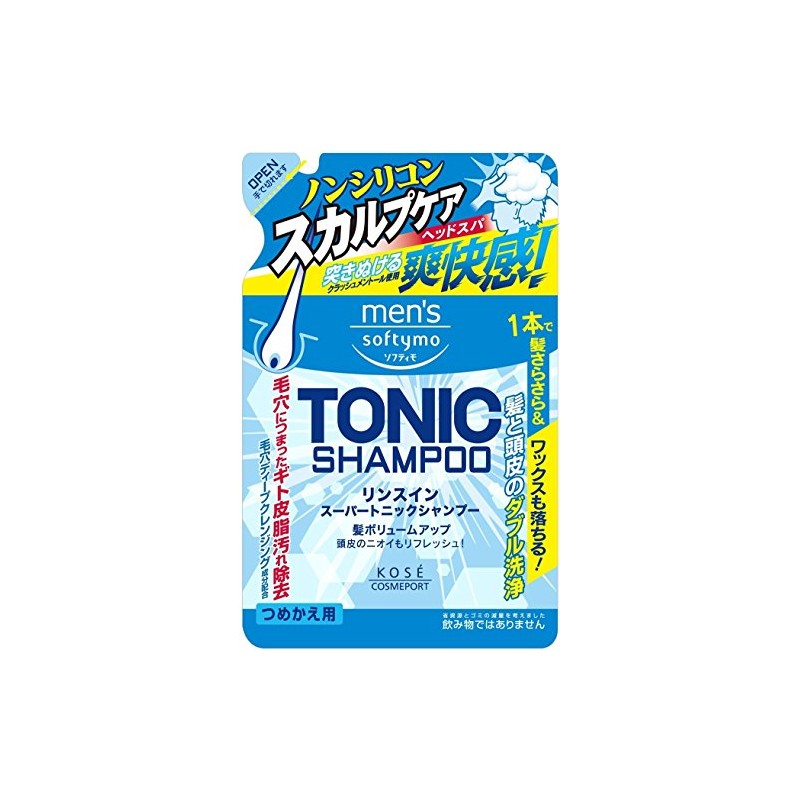 KOSE Men's Softymo Rinse In Super Tick Shampoo Refill, 13.5