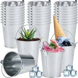 Didaey Mini Metal Buckets with Handles Galvanized Buckets 3.15 Inch Mini Toy Container Buckets for Kids Metal Crayon Pencil Holder Bucket Tin Pail for Wedding Decoration Party Favor (Silver,28 Pcs)