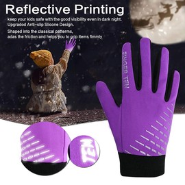 Kids Winter Gloves 1 Pair, Kids Bike Gloves for Boys Girls Running Cycling, Bike Football Gloves Kids with Glove Clip (Violet, Large)