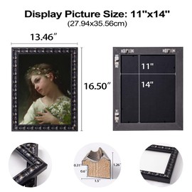 ArtXO 11x14 inch Vintage Black Picture Frames: Ornate Wooden Gallery 11x14 Wall Frame for Canvas Painting, Poster, Diploma, Wedding, Family Photo frames for Home Wall Decor