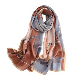 ANDANTINO 100% Mulberry Silk Long Scarf for Women Large Shawls for Headscarf and Neck- Oblong Hair Wraps with Gift Packed(Belts-Blue&Brown)