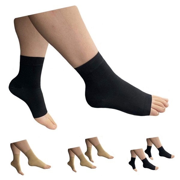 HealthyNees Ankle 15-20 mmHg Compression Leg Foot Swelling Wide Open Toe Sleeve (Black, L/XL)