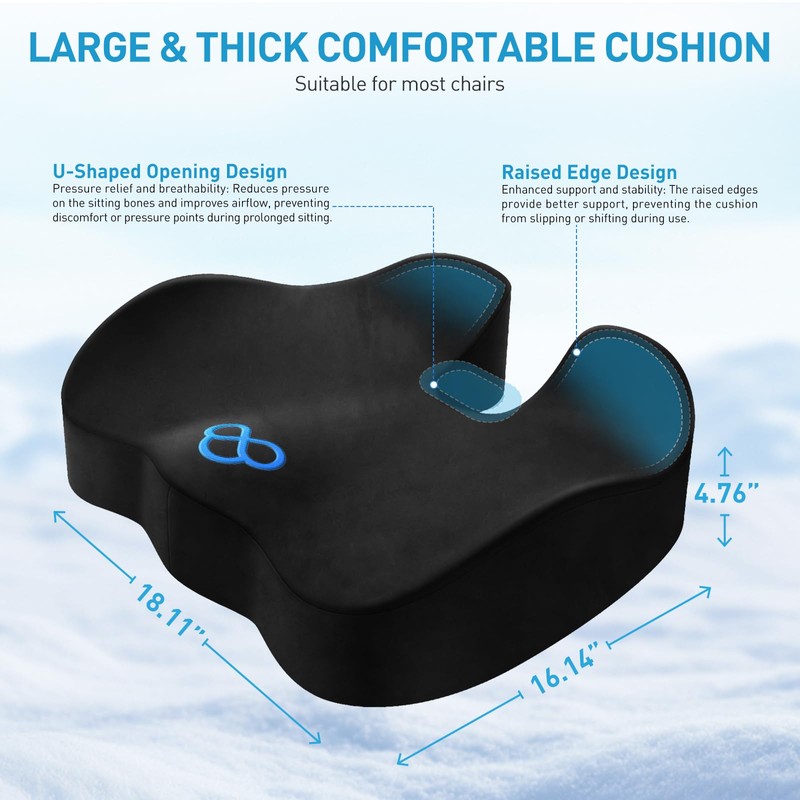 BlissTrends Memory Foam Seat Cushion for Office Chair & Car