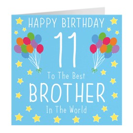 Hunts England Brother 11th Birthday Card - Happy Birthday - 11 - To The Best Brother In The World - Iconic Collection - Standard - 148 x 148 mm