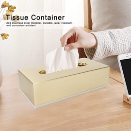 Gsycle Rectangular Tissue Box, Stainless Steel Facial Tissue Box Cover Gold Tissue Holder Napkin Dispenser for Bathroom Bedroom Officer