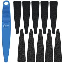 ForPro Professional Collection O-Files Pedi System Kit, Double-Sided Pedicure File for Heels & Feet, Includes Ten 60/100 Grit Refill Strips, 10.5” L,Blue