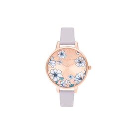 Olivia Burton Groovy Blooms OB16AN03 Women's Analogue Quartz Watch with Purple Leather Strap, Rose Gold, Strap.