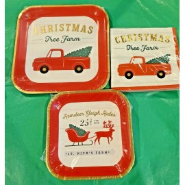 Holiday Time NEW! CHRISTMAS DISPOSABLE DINNERWARE ~ LITTLE RED TRUCK! FARMHOUSE