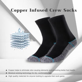 Copper Infused Crew Socks Business Athletic Moisture Wicking Odor Resistant Comfortable for All Day Wear (5 Pairs)