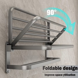 BOZWELL Bathroom Lavatory Towel Rack with Two Towel Bars,24-Inch Towel Shelf with Towel Bar,Towel Holder 1011-GR-60 (Modern Gray Finish)