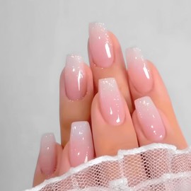 COLORBIRD Nail Tips, Long, 24 Pieces, Pink, White, Nail Tips, Short, Cute, Ballerina (W1219)