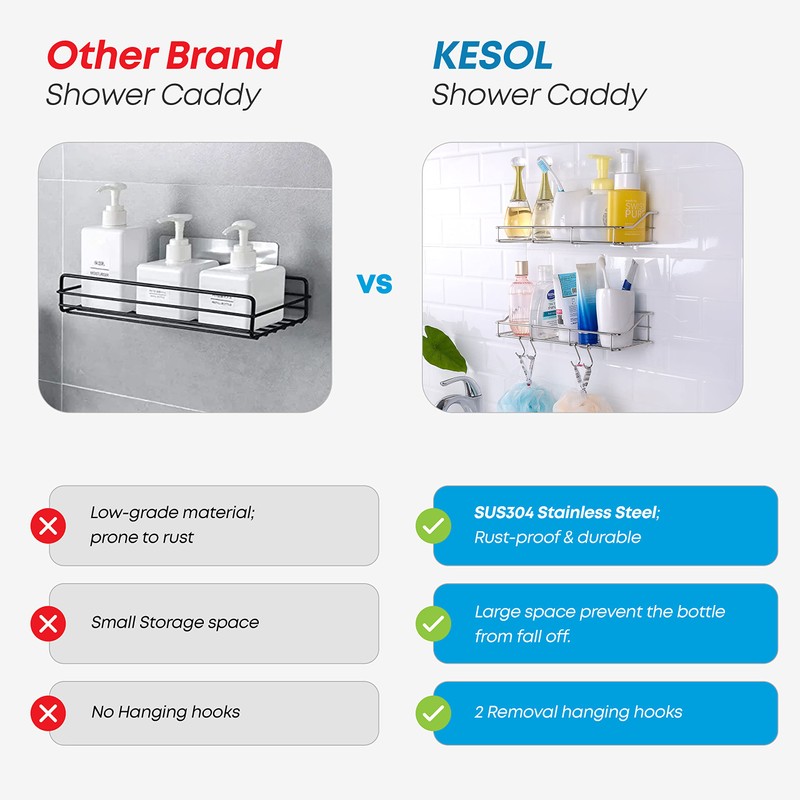 KESOL Adhesive Shower Caddy Shower Shelf Organizer for Bathroom Organization