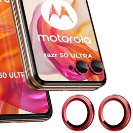 Zeking (2 Set for Motorola Razr 50 Ultra Camera Lens Protector, Scratch-Resistant HD Clarity Ultra-Thin 9H Tempered Glass with Aluminum Edging, Individual Metal Lens Cover (Red)