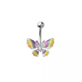 blue palm jewelry 1- 14 GA 3/8" Yellow Purple Butterfly CZ Mix Belly Button Navel Ring Dangle B631