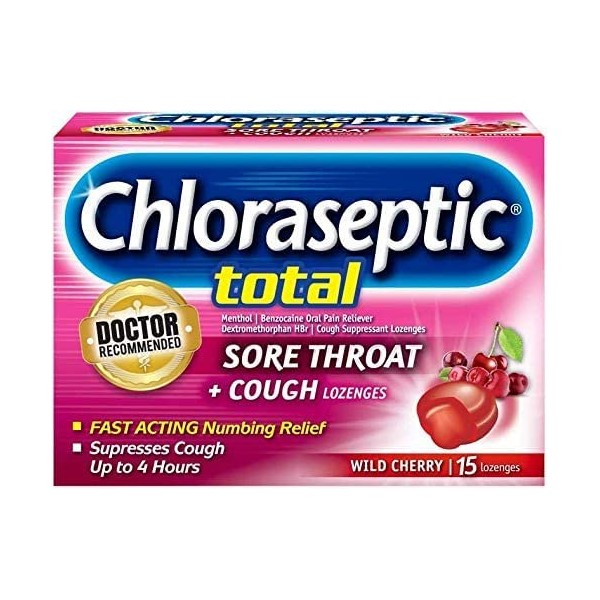 Chloraseptic Chloraseptic Total Sore Throat + Cough Lozenges Wild Cherry, Wild Cherry 15 each (Pack of 2)