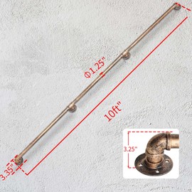 Rebala Wall Handrail 10FT,Industrial Staircase Railing 1.25 Inch Tube Diameter,Galvanized Pipe Handrail,Handrails for Indoor Stairs with Wall Mount Support for Indoor, Outdoor,Antique Brass